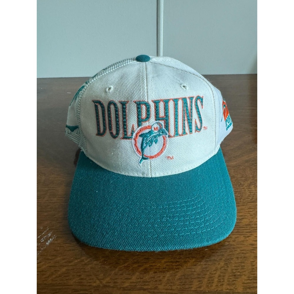 Vintage Miami Dolphins Hat Shadow Laser One Size White NFL Sports Specialties‎